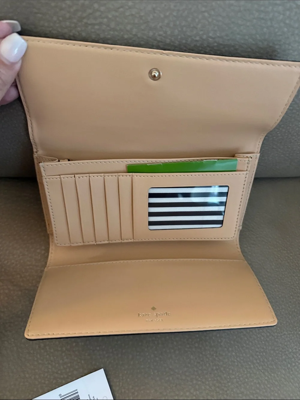 kate spade Black Pebbled Leather Trifold Wallet with Gold Logo - Picture 3 of 3